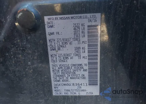 2016 Nissan Rogue Sv из США, поврежденный, VIN 5N1AT2MV0GC836411